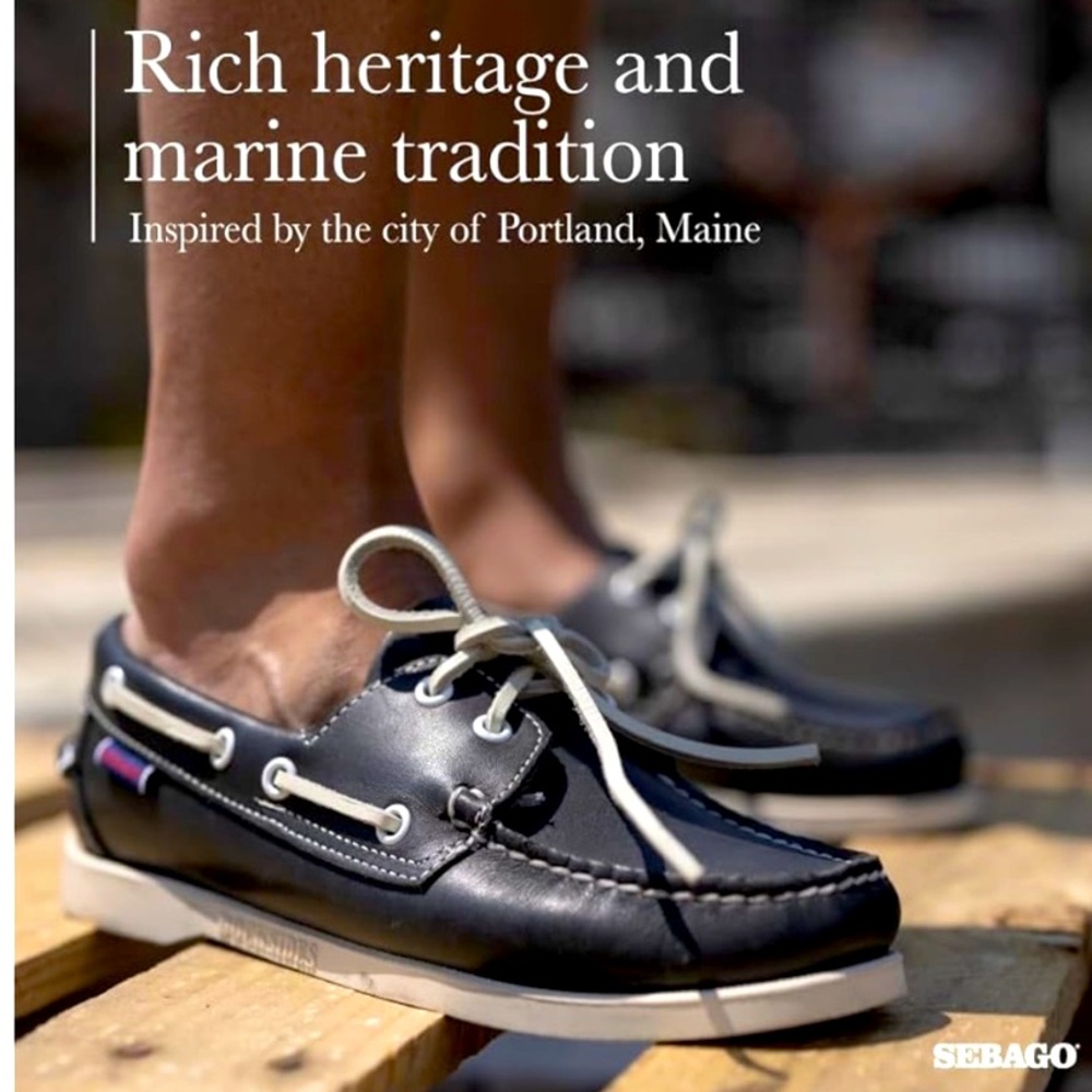 Sebago navy blue white Portland Docksides Boat Shoes Nautical
